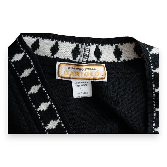 Vintage Italian Wool Cardigan Black W/ Golden Buttons CARIOLO QUATTROSTELLE Sz L - Picture 3 of 3